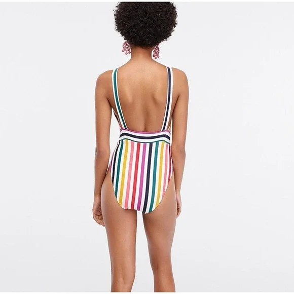J. Crew Rainbow Striped  Low Back One-Piece Swimsuit Multi Color Size 8 - Picture 2 of 9
